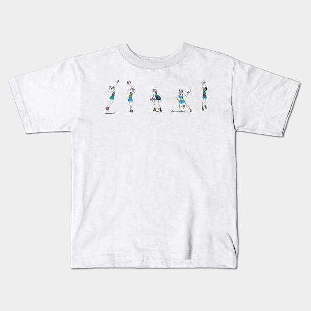 Netball players Kids T-Shirt by dizzycat-biz